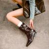 Модные ретро рыцарские ботинки Осень Новая мода Острый носок Металлическая пряжка ремня Внутри на высокой платформе Противоскользящие Износостойкие Средние