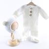 Ivory White Christmas Teddy Bear Hat Footed Romper Set Knitted Mohair Animal Beanie Newborn Photography Outfit Costume Onesie
