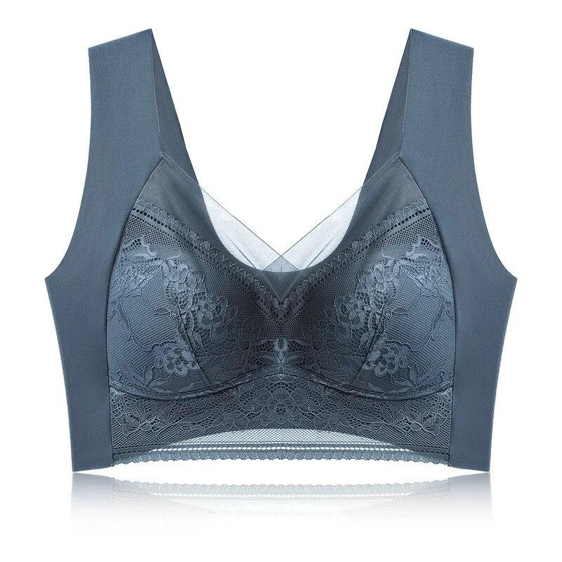 Sexy Lace Bras for Women Perspective Full Cup Solid Color Brassiere V-Neck Seamless Crop Top Female Push Up Breathable Lingerie