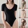 Летний боди с v-образным вырезом и короткими рукавами, сексуальный однотонный дышащий эластичный комбинезон с подтяжкой бедер и живота