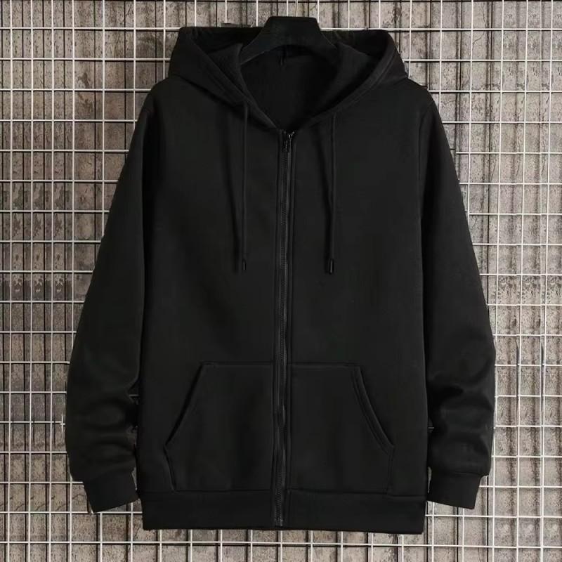 Unisex Hooded Zip-Up Sweatshirt Solid Color Casual Streetwear Top Loose Fit Long Sleeve