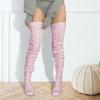 1 Pair Knitted Socks Solid Color Hollow Design Over The Knee Socks Breathable Comfortable High-Top Design Autumn Winter Socks