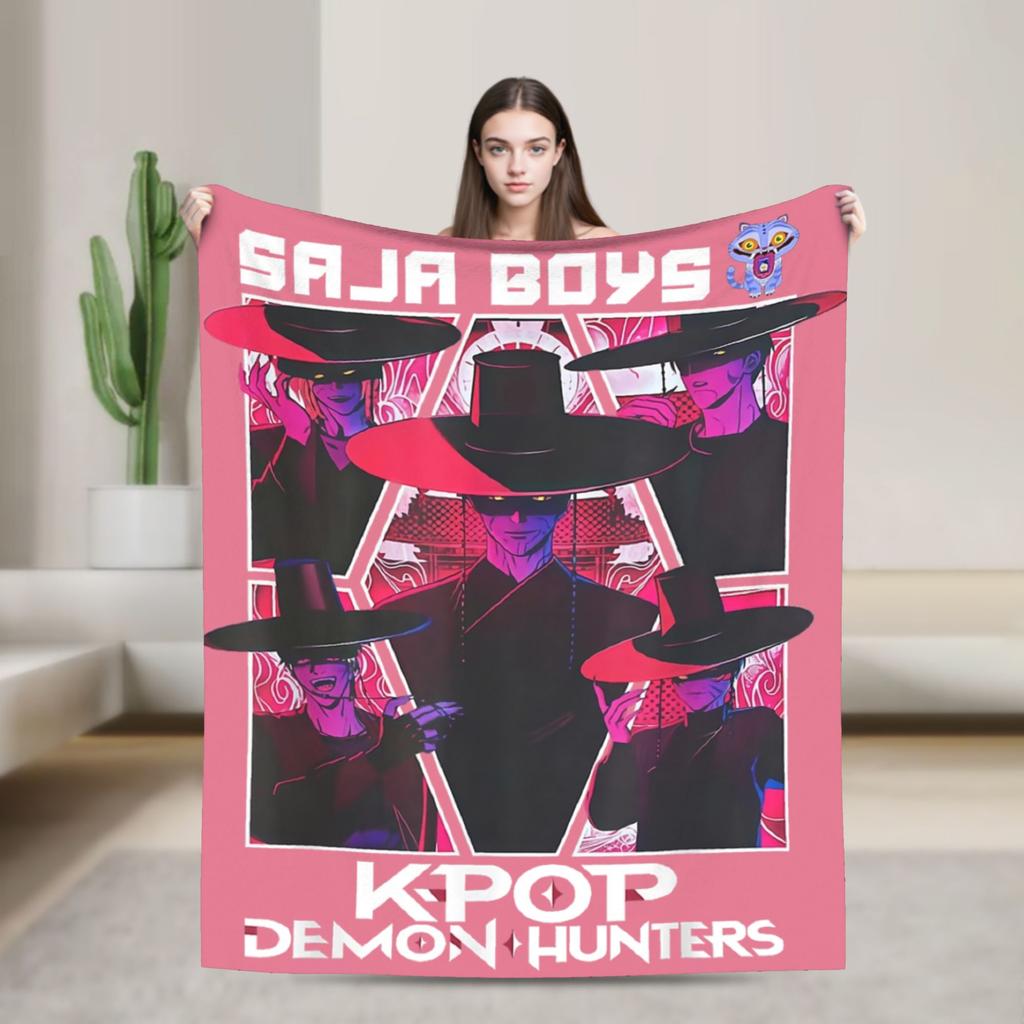 Huntrix Saja Boys KPop Demon Hunters Blanket Plush Vintage Warm Throw Blanket for Home Autumn/Winter