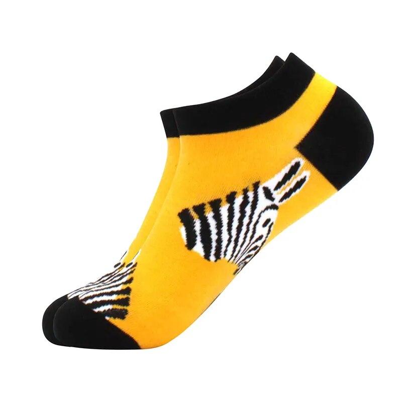 Men's Quality Business Ankle Socks Casual Novelty Graffiti Food Geometric Lattice Colorful Summer Happy Combed Cotton Short Sock