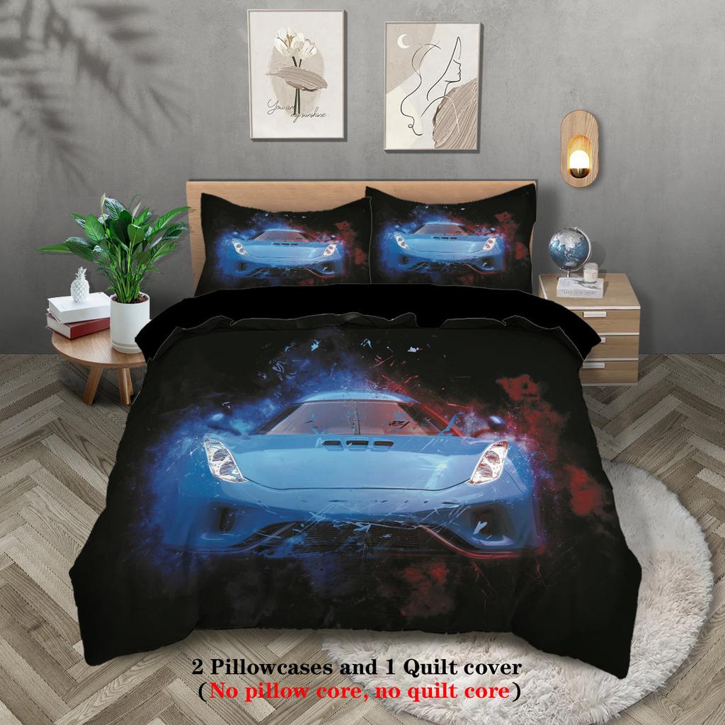Racing Pattern Digital Printing Quilt Cover Three-Piece Youth Bedding Bedroom Decoration