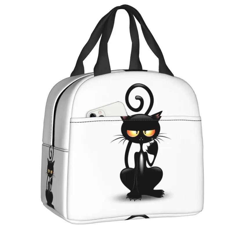 Забавный черный кот падает вниз изолированный ланч-бокс для женщин портативный теплый охладитель термосумка для ланча школьные сумки для пикника