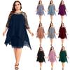 2025 Spring/Summer Plus Size Lace Patchwork Irregular Chiffon Dress with Three-Quarter Sleeves