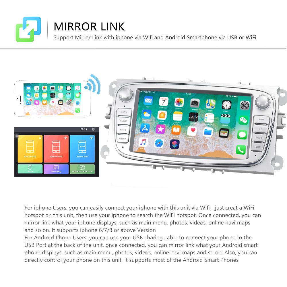2 DIN Carplay Auto Radio Android Car Multimedia Video Player For Ford Focus Mondeo C-MAX S-MAX Galaxy II Kuga 7" HD Screen Mirror Link GPS 2+32GB