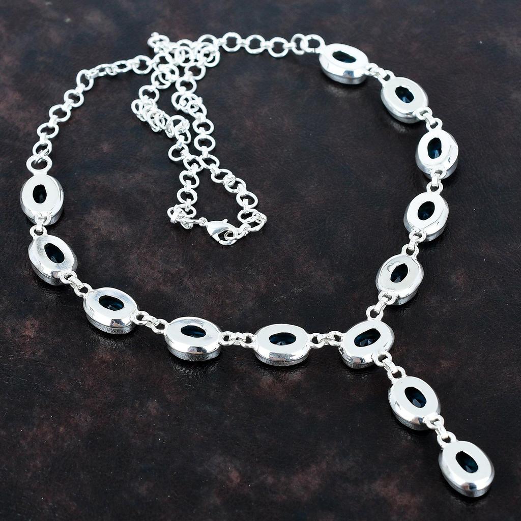 Ожерелье из ограненного швейцарского голубого топаза, ожерелье с натуральным драгоценным камнем, уникальное украшение ручной работы, ожерелье из стерлингового серебра 925 пробы, ожерелье с регулируемой цепочкой