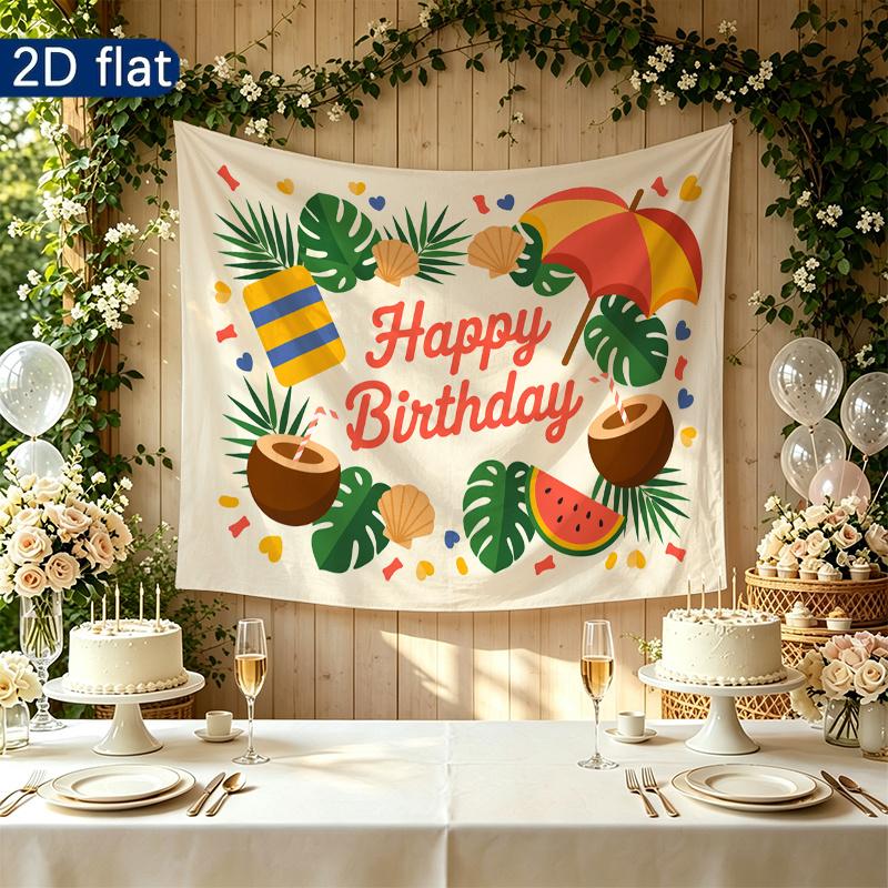 Gifts Beach Tropical Themed Birthday Photo Backdrop, Polyester Banner for Home Room Wall Decor