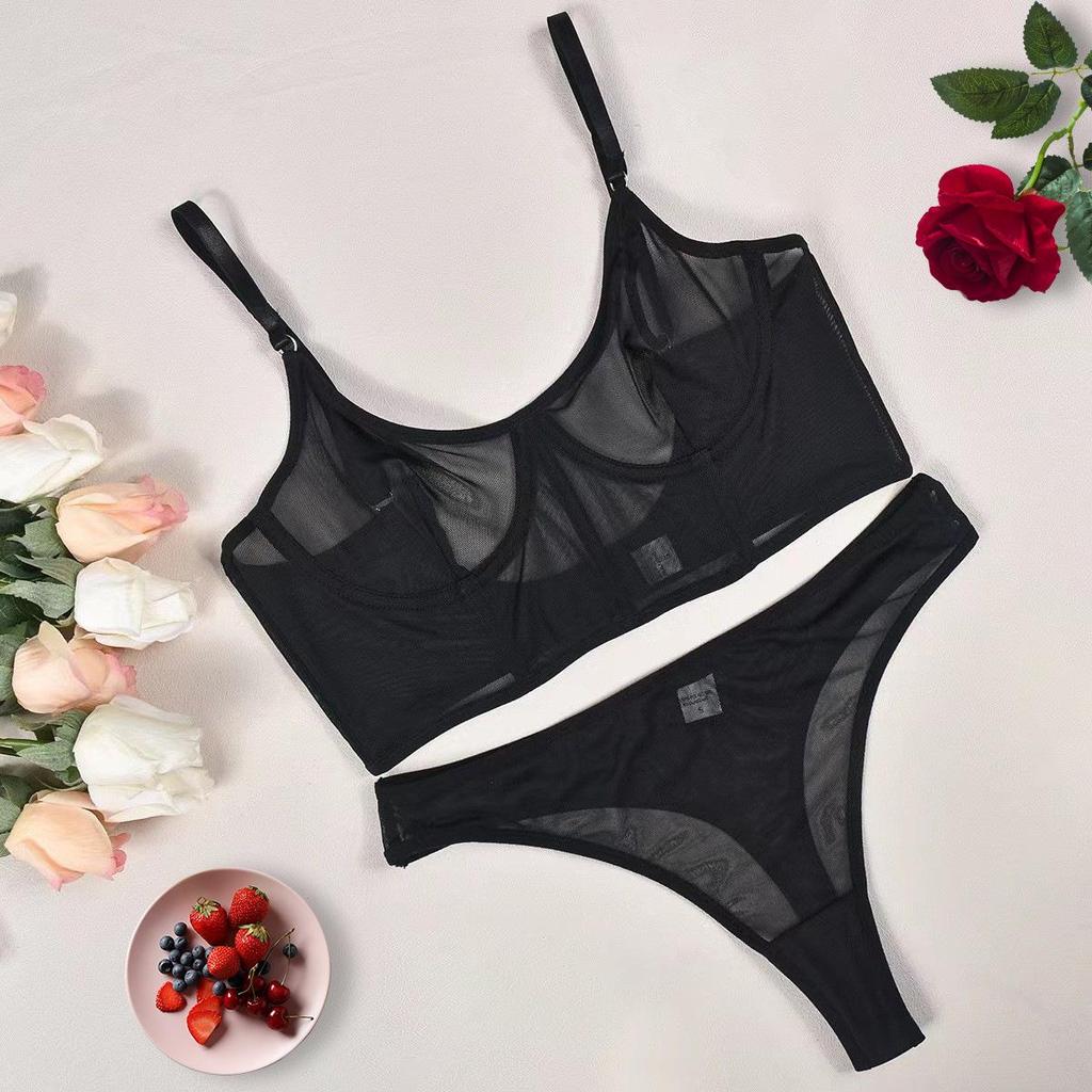 Популярный комплект сексуального сетчатого нижнего белья со стальной поддержкой и дизайном «рыбья кость»