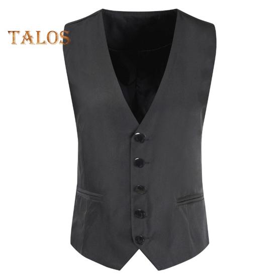 Мужской жилет с V-образным вырезом без рукавов однобортный пиджак однотонный карманный дизайн осенне-зимний деловой жилет