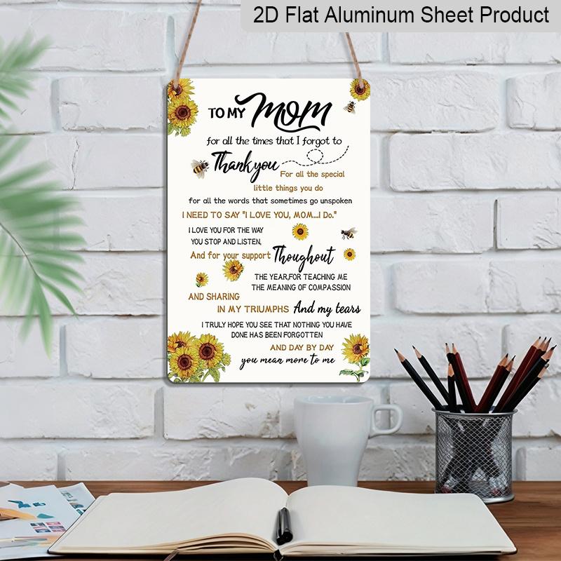 2D Flat, 1pc "To My Mom Thank You" Sunflower Aluminium Sign - 8"x12" Floral Bee Mother's Day Decor, Inspirational Mom Wall Art, Perfect for Mom Gifts