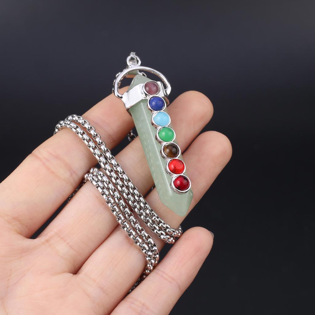 1 шт., Подвеска-кристалл для духовного исцеления, Геометрическая двусторонняя шестиугольная пирамида, Инкрустированная драгоценными камнями семи чакр, Шармы, Ожерелья для женщин и мужчин