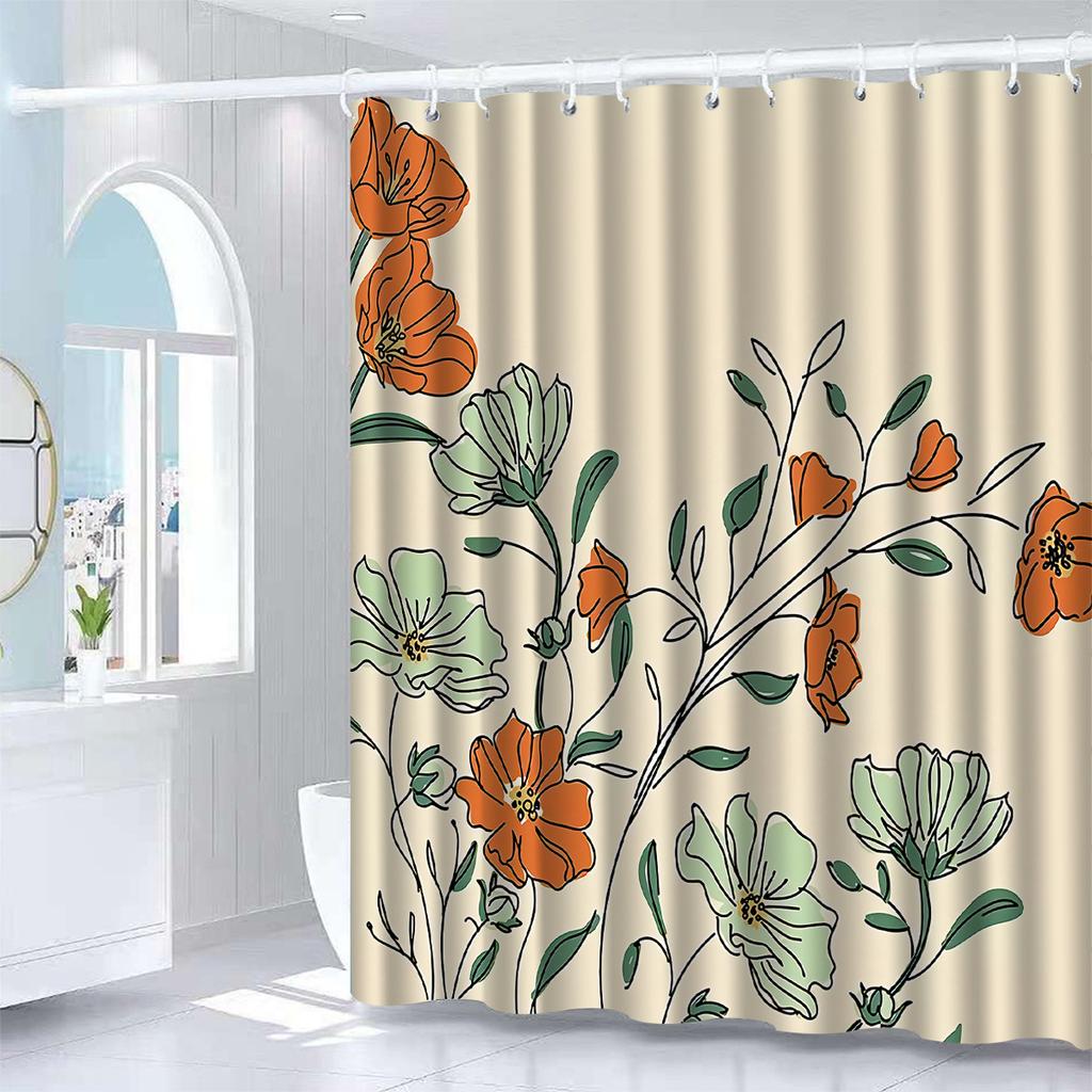 1 шт. Цветочная шторка для душа, Высококачественный узор, с крючками, Для всех сезонов, Декор ванной комнаты, Шторки для душа для ванной