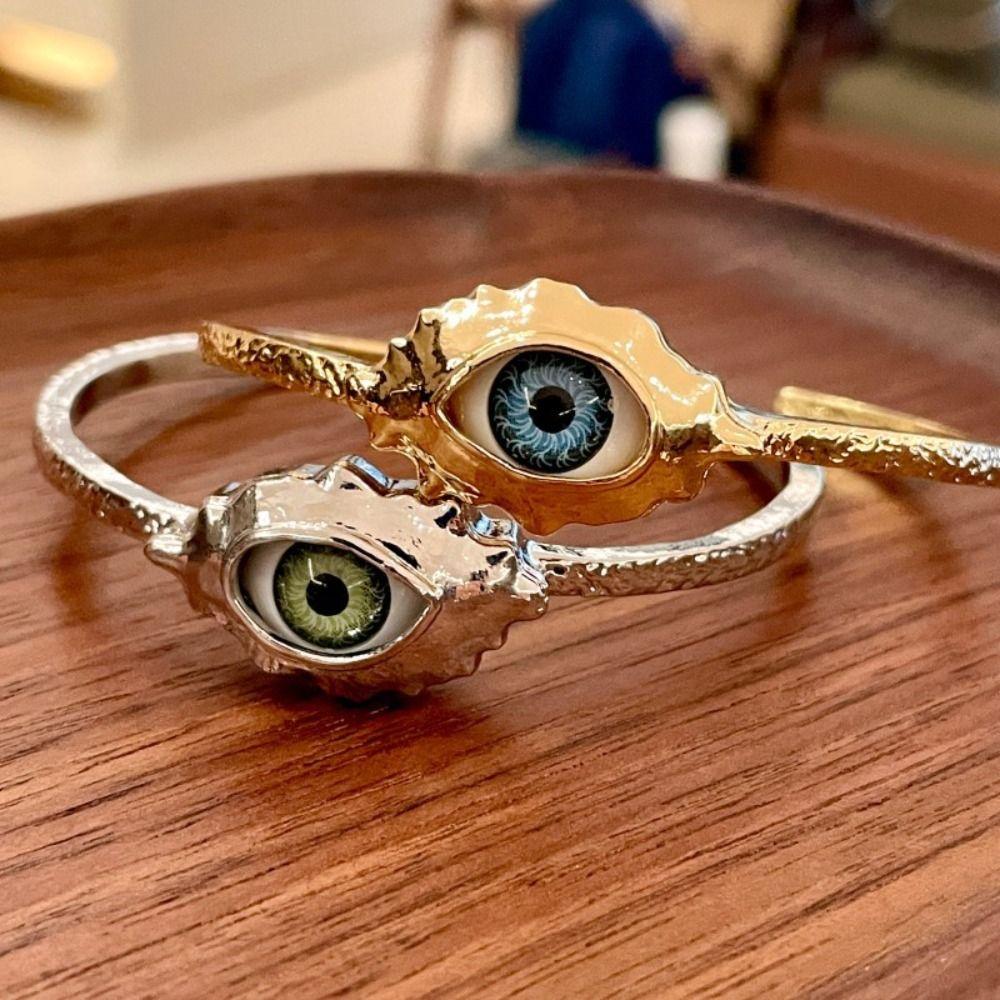 Silver Exaggerated Open Bangle Metal Geometric Cuff Bangles Demon's Eye Bracelets Girls Gift