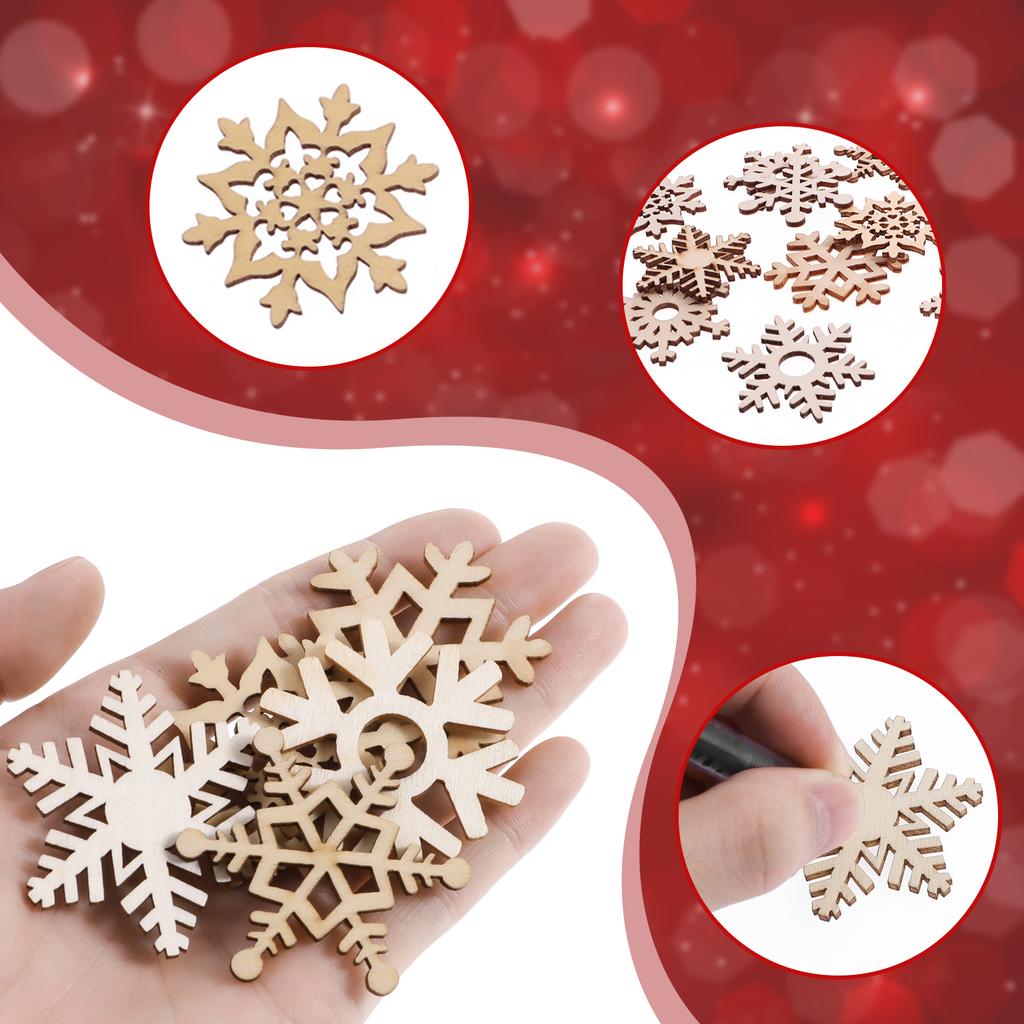 10/30/50/100pcs Christmas Wooden Snowflakes Hanging Ornaments DIY Snowflake Wooden Ornaments Cutouts Christmas Tree Decorations