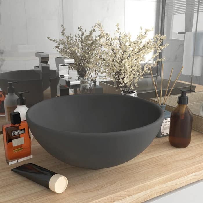 VidaXL Round Luxury Bathroom Sink Countertop Washbasin Toilet Hand Basin Cosmetic Room Interior Matte Dark Grey 146972