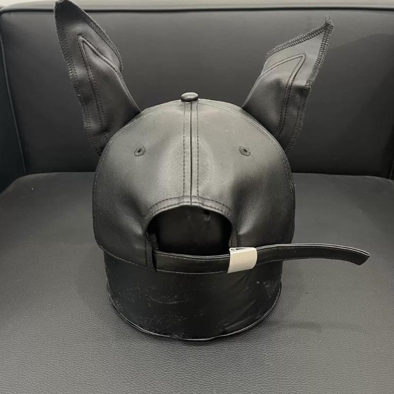2000s Dog Ear Baseball Hat for Women Men Dystopian PU Leather Hat Subcultures Streetwear Hiphop Hat Daily Party Headwear