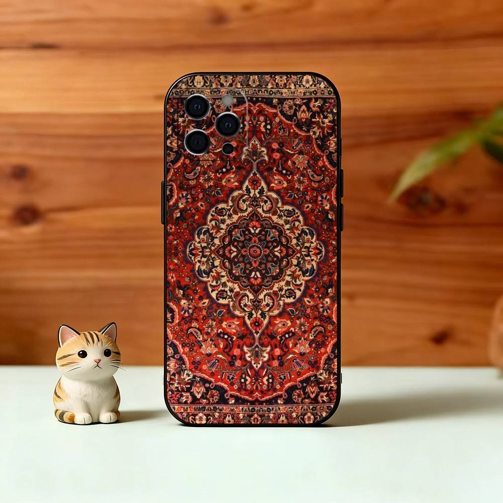 Винтажный Персидский Ковер Искусство Чехол для Телефона Для iPhone 17, 16,15,14,13,12,11 Plus,Pro Max, Другие Мягкий Черный Чехол