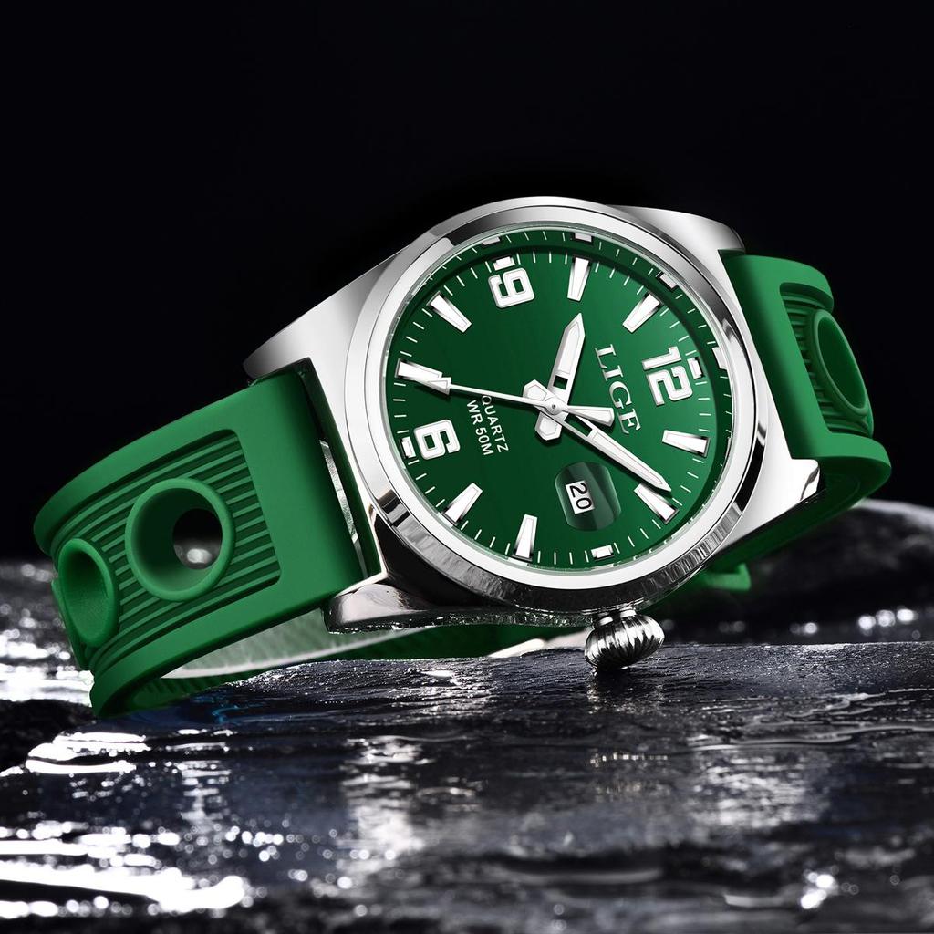 LIGE Модные повседневные мужские часы, удобные силиконовые ночные светящиеся водонепроницаемые спортивные часы, автоматические часы с датой и временем, мужские кварцевые часы