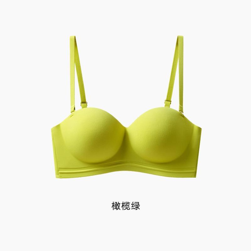 Horizontal line seamless underwear women's shoulder strapless small chest non-slip gathering large steel ring half cup soft support bra cover
