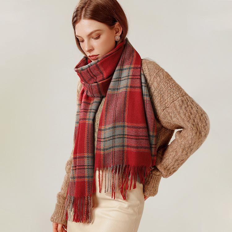 Women's Scarf Imitation Cashmere Warmth Plaid Tassel Knitted Shawl