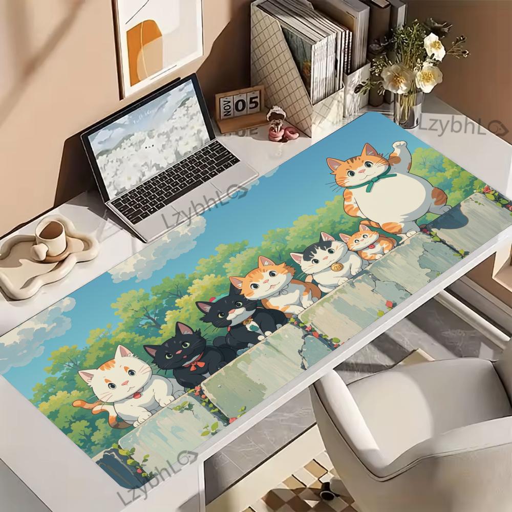 Cute Cat Anime Mouse Pad XXL Large Gaming Accessory Deskmat HD Non-Slip Rubber Computer Keyboard Mat Office Laptop Long Mousepad