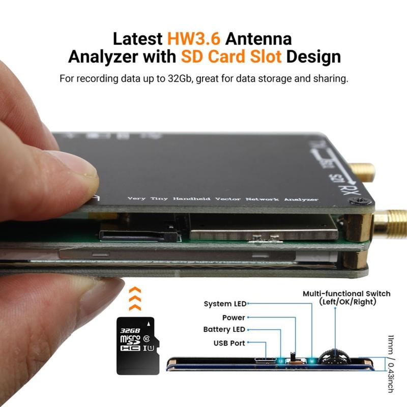 Анализатор антенн 10 кГц - 1,5 ГГц MF HF VHF UHF для слота SD-карты Shell, питание от USB 5 В 120 мА, 2,8" для сенсорного экрана Dis