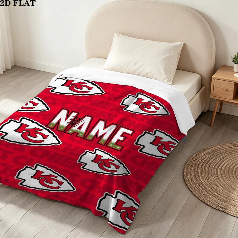 Custom Name,Kansas City Chiefs Printed Flannel Blanket, soft throw for bedroom sofa, washable, Christmas present, great gift.