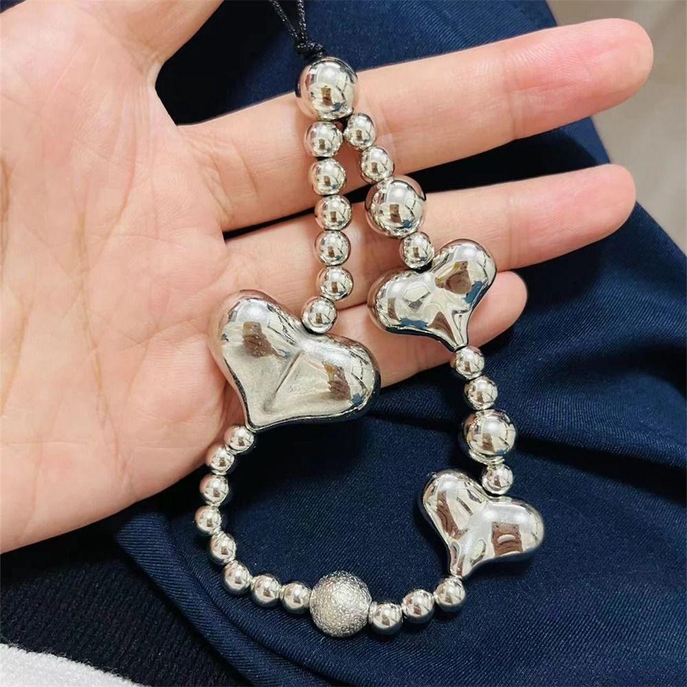 Telephone Chain Phone Beaded Rope Heart Phone Charms Cell Phone Straps Silver Heart Phone Lanyard