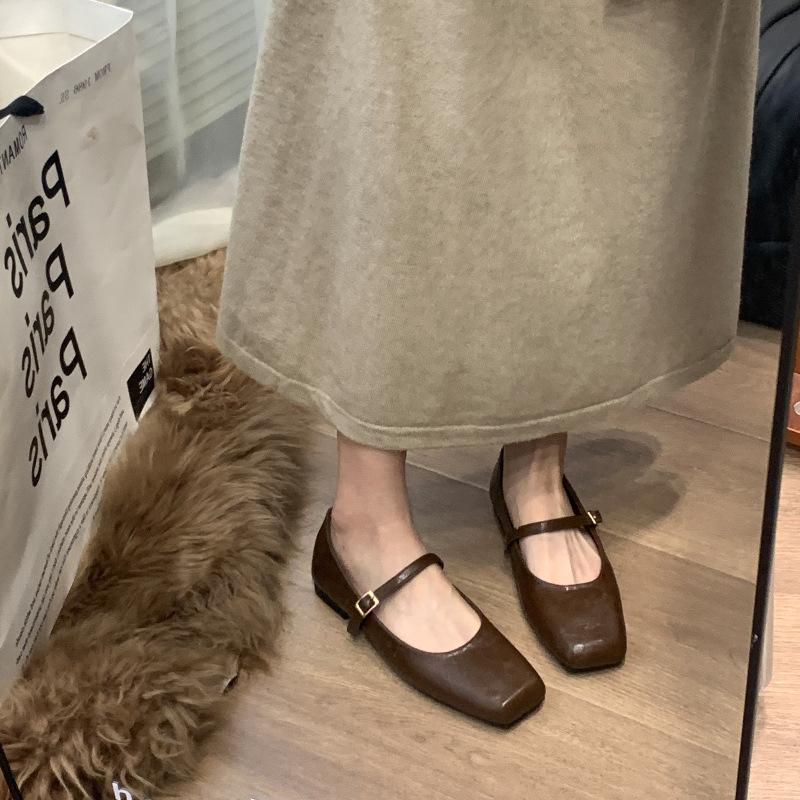 Французские британские туфли из кожи для женщин, новые весенние и осенние повседневные туфли Мэри Джейн в стиле ретро с квадратным носком для женщин