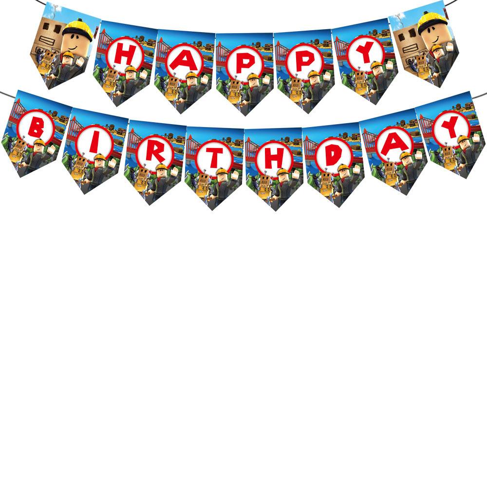 Robot Boy Happy Birthday Party Supplies Set Roblox Themed Paper Tablecloth Plate Cups Cake Balloons Baby Shower Game Decorations