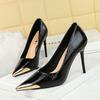 Shallow Women's Shoes with Pointed Toes, Slim Heels, High Heels, Iron Toe, Metal Decoration, Super High Heels, Single Shoes