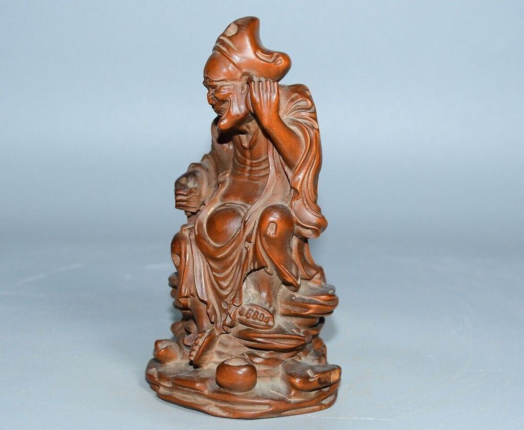 Chinese Antique Wooden Boxwood Carved Exquisite Ji Gong Buddha Statues Sculpture