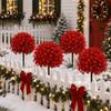 Home Decoration Floral Accents Christmas Artificial Poinsettia Flower Topiary Tree, Fade Resistant Faux Bush with Spike, Realistic Elegant Ornaments