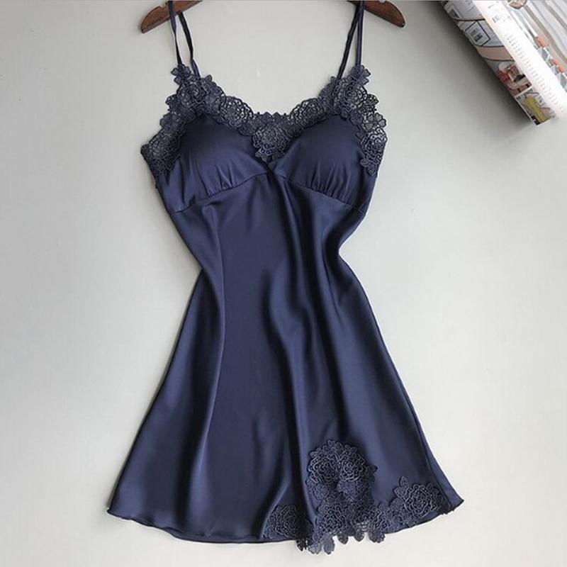 Ladies Sexy Silk Satin Night Dress Sleeveless Nighties V-neck Nightgown Nightdress Lace Sleepwear Nightwear