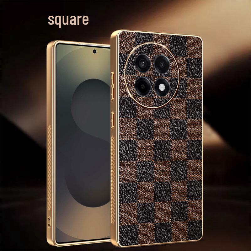 Противоударный чехол для телефона OnePlus ACE5/NORD4 с принтом леопарда и клетчатой кожей