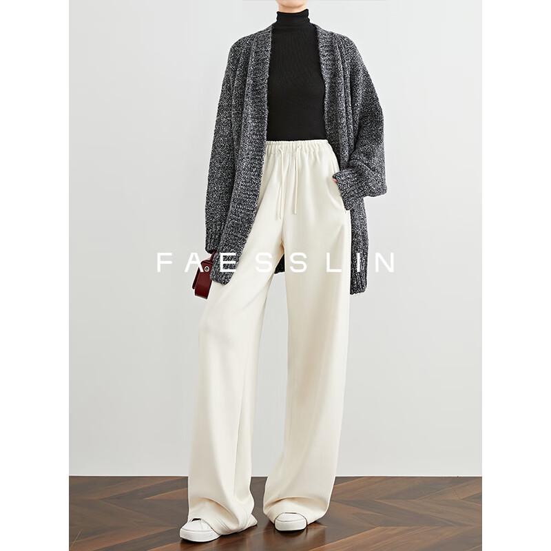 FAESSLIN Женские мягкие шерстяные брюки с высокой посадкой и широкими штанинами для повседневной носки