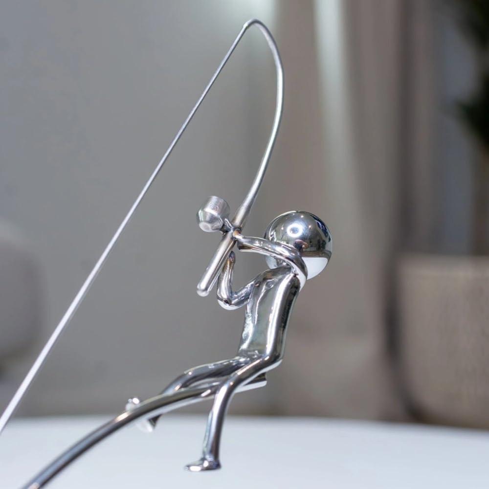 Desk Ornament The Fisherman Balancing Sculpture Metal Fishing Statue for Home & Office Decor