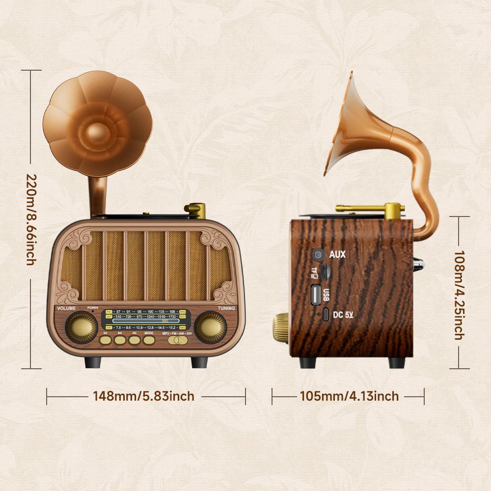 Multi-band Vintage Radio, Portable FM AM SW Radio, Wireless Music Streaming & TF Card Play, Retro Styling for Home/Garden
