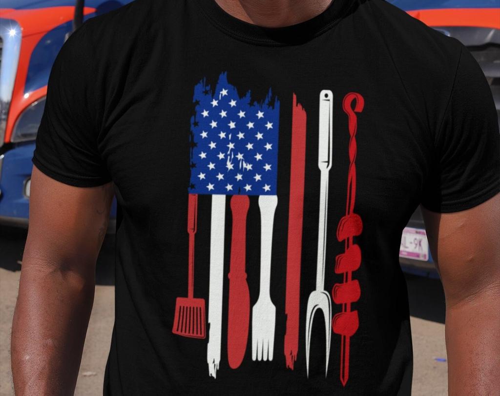 BBQ Shirt, Barbecue Dad Shirt, Cooking T Shirt, Funny Dad Shirt, Gift For Dad, Fathers Day Shirt, Grilling Tools, American flag grill shirt