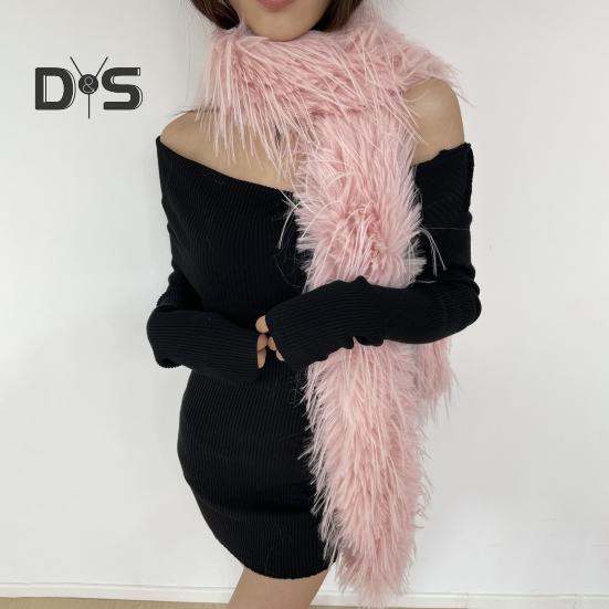 Women Long Scarf Solid Color Thickened Imitation Mink Fur Velvet Decor Scarf Warm Thin Scarf Fashion Accessory