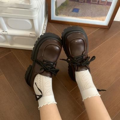 Ретро британский стиль платформа толстый каблук с юбкой одинарная обувь женская мода универсальная шнуровка маленькие кожаные туфли женские осень и зима новые