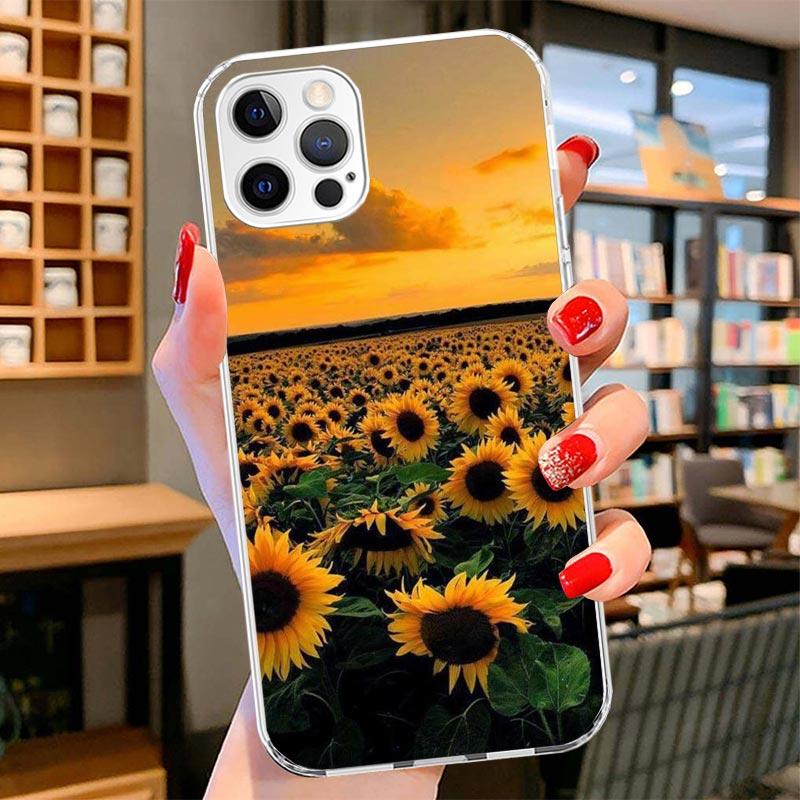 Красивый чехол для телефона с принтом желтого подсолнуха для iPhone 16 17 Air 15 14 Pro Max 16E Чехол для телефона 13 Mini 12 11 7 SE 8 Печатный узор