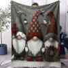 Red Plaid Christmas Gnome Throw Blanket, Soft Flannel Nordic Gnome Blanket for Couch, Cozy Holiday Home Decor Blankets Throw