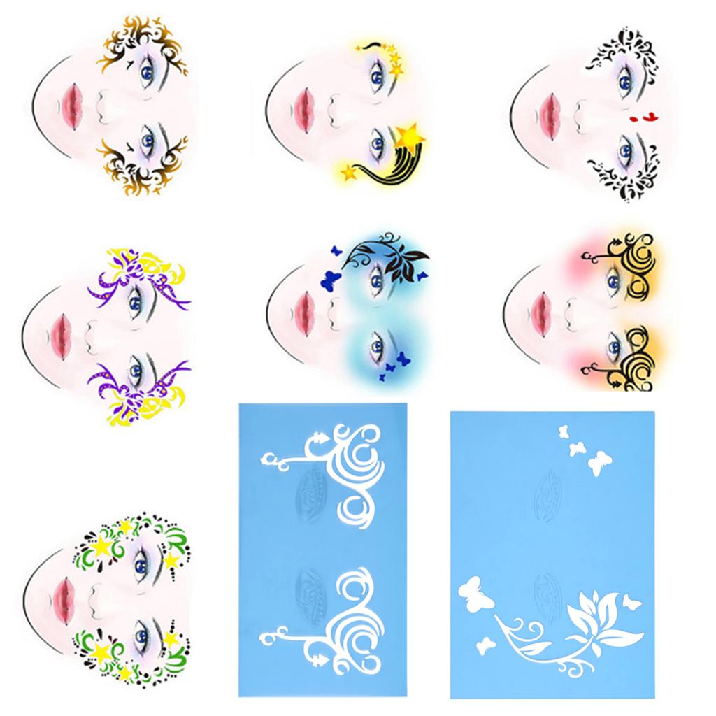 7styles Set Reusable Face Paint Stencil Body Painting Template Flower Butterfly Facial Design