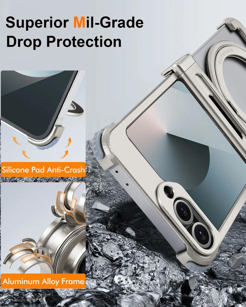 Чехол Eary для Samsung Galaxy Z Flip 7 6 с поддержкой MagSafe, 360° вращающаяся магнитная подставка, беспроводная зарядка, защита от царапин