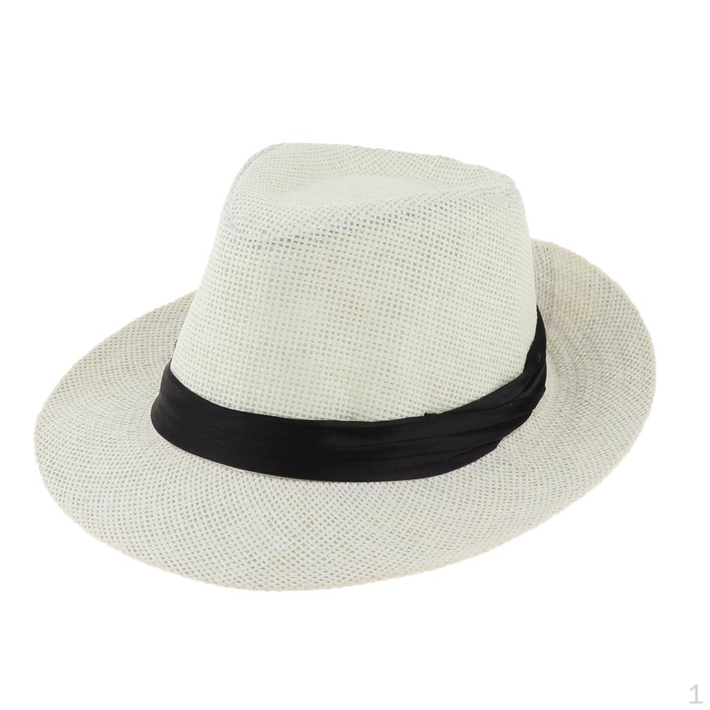 Adult Straw Panama Hat, Sombrero Fedora Trilby Cap, Wide Brim Sunhat, Fancy Dress Sunbonnet