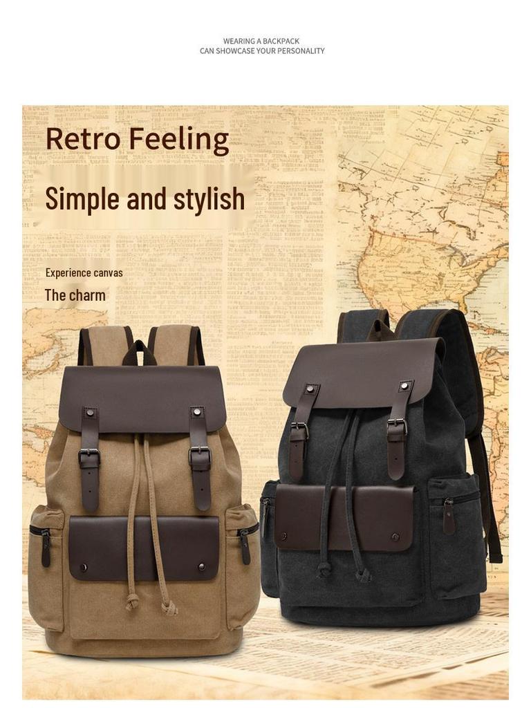 Vintage Canvas Backpack: Large Capacity, Travel & Laptop Bag with Drawstring Flap for Men